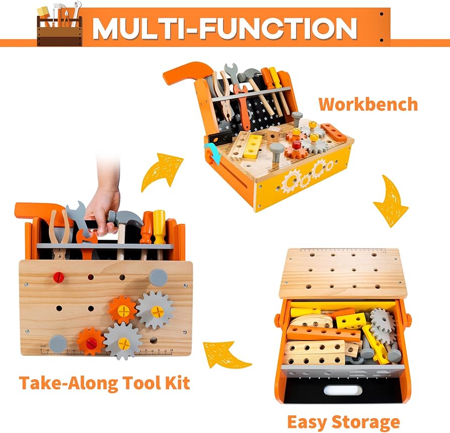 Amazon.com: KIDWILL Wooden Tool Bench for Kids, 54-Piece Kids Tool